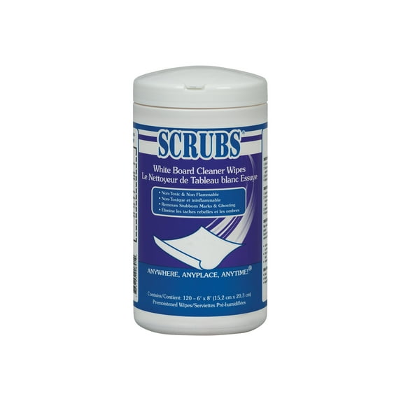 SCRUBS Whiteboard Cleaner Wipes - Wipe - Clean Scent - 6" Width x 8" Length - 120 / Canister - 1 Each - White