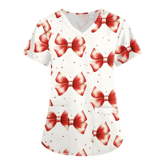 Scrubs, Durable Healthcare Uniform Tops 2025 Nursing Graduation Scrubs Breathable Four Season Medical Uniforms for Women V-Neck Scrub Comfortable Workwear with Pockets Cotton Pink 5Xl