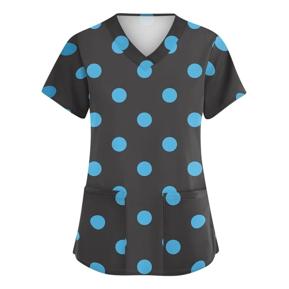 Scrubs For Women Polka Dot Print Short Sleeve Medical Scrub Top With Dual Patch Pockets Cozy Breathable Workwear Uniform Tops