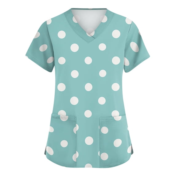 Scrubs For Women Polka Dot Scrub Top Short Sleeve V Neck With 2 Pockets Cozy Trendy Workwear Uniform Tops Green S