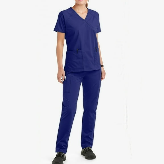Scrubs For Women,Scrubs Plus Size Women,Stretch V-Neck Scrub Top & Jogger Pant,Quick Dry Zipper Nursing Workwear with Pockets - Navy - S