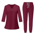thumbnail image 1 of Scrubs For Women Set 3/4 Sleeve V Neck 3 Pockets Tops & Drawstring Jogger Pants Cozy Breathable Quick Drying Nurse Sets Red L, 1 of 4