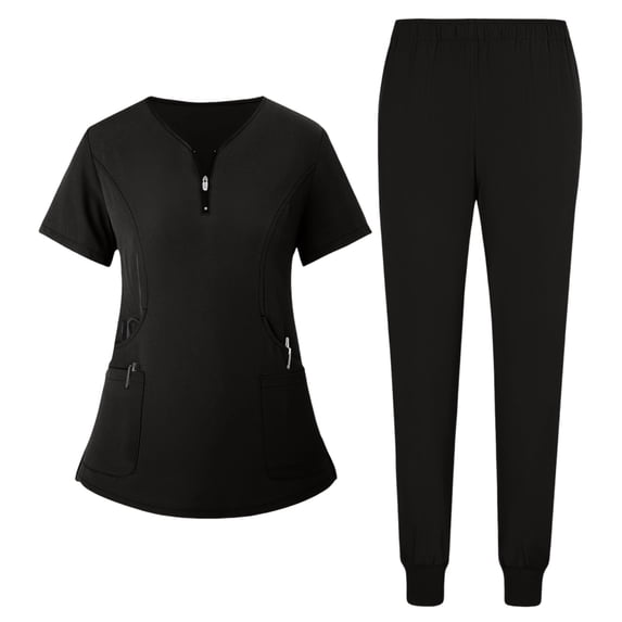 Scrubs For Women Set Cozy Fit Scrubs With Multi Pockets Top And Soft Jogger Pants Nurse Uniforms Women Set Black L