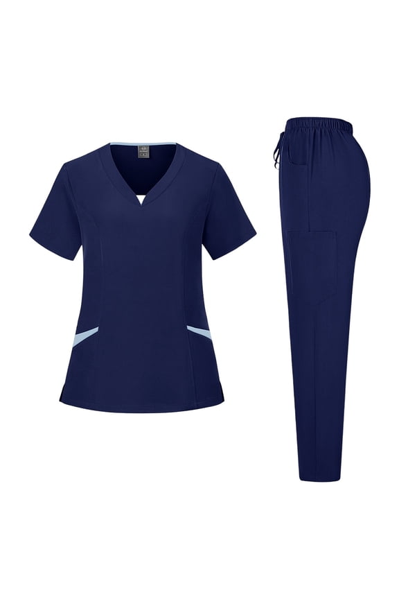 Scrubs For Women Set Nurse Uniform Short Sleeve Nursing Tops & Pants Scurbs Sets Workwear with Pocket