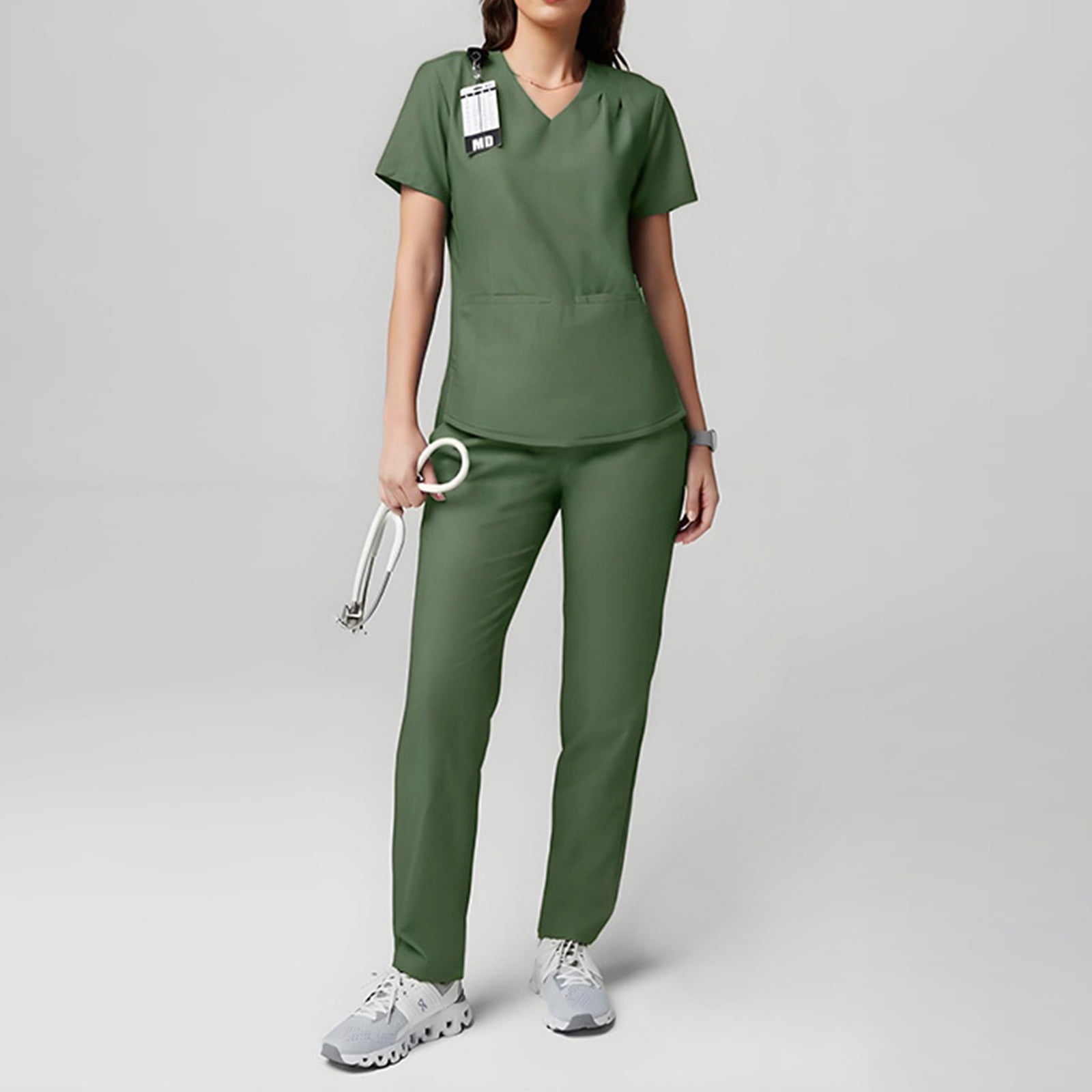 Scrubs For Women Set Short Sleeve With Pockets V Neck Top & Straight ...