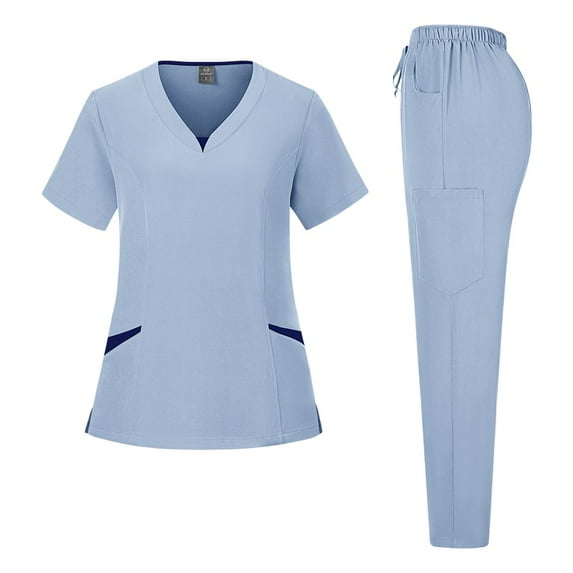 Scrubs For Women Set Stretch V Neck Plus Size Nurse Working Uniforms Short Sleeve Scurb Tops & Pants Scrub Sets