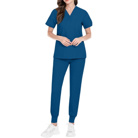 Scrubs For Women Set V Neck Multi Pocket Basic Tops Jogger Pants Cozy Breathable Quick Drying Nurse Uniform Sets