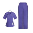 thumbnail image 1 of Scrubs For Women Set V Neck Short Sleeve With 3 Pockets Side Slit Hem Top & Elastic High Waist Straight Leg Pants Cozy Breathable Workwear For Nurses, 1 of 3