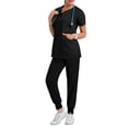 thumbnail image 1 of Scrubs For Women Set Zip V Neck With Multi Pockets Top And Jogger Pants Cozy Nurse Uniforms Women Set Black L, 1 of 4