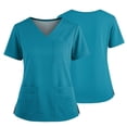 thumbnail image 1 of Scrubs For Women Solid Short Sleeve With Multi Pockets Scrub Top V Neck Breathable Cozy Nurse Uniform Green#2 2XL, 1 of 6