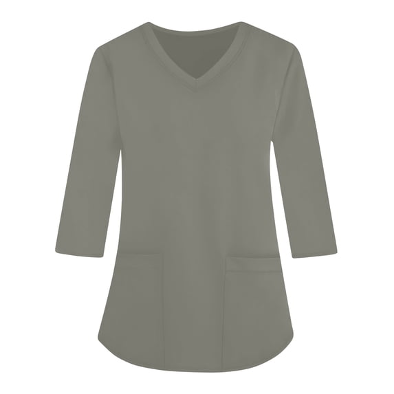 Scrubs For Women V Neck 3/4 Sleeve Scrub Tops With 2 Pockets Solid Skin friendly Nurse Shirt Quick drying Work Uniform Light Gray 4XL