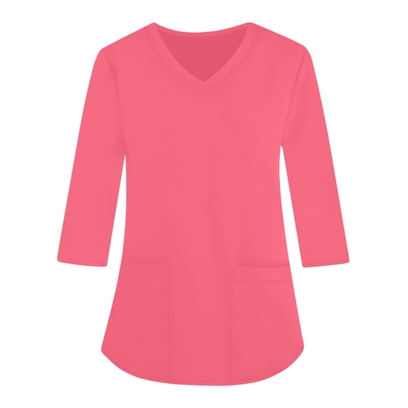 Scrubs For Women V Neck 3/4 Sleeve Scrub Tops With 2 Pockets Solid Skin friendly Nurse Shirt Quick drying Work Uniform Pink S