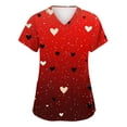thumbnail image 1 of Scrubs For Women,Women's Fashion V-Neck Short-Sleeve Workwear with Pockets Valentine's Day Printed Top Nursing Scrub Top - Red - XXL, 1 of 4