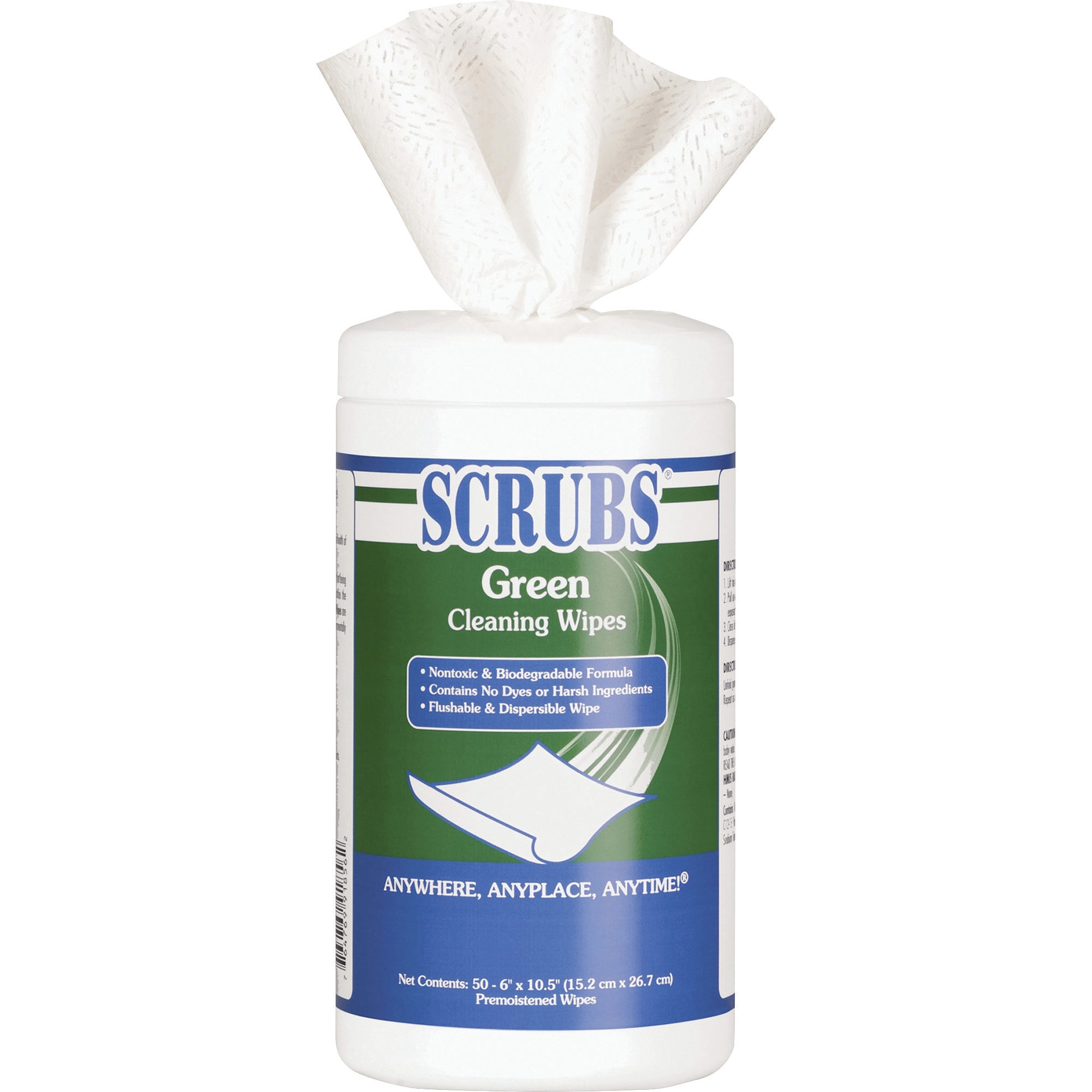 Scrubs Green Cleaning Wipes,10 1/2"x6",50ct,PK6 918564949001