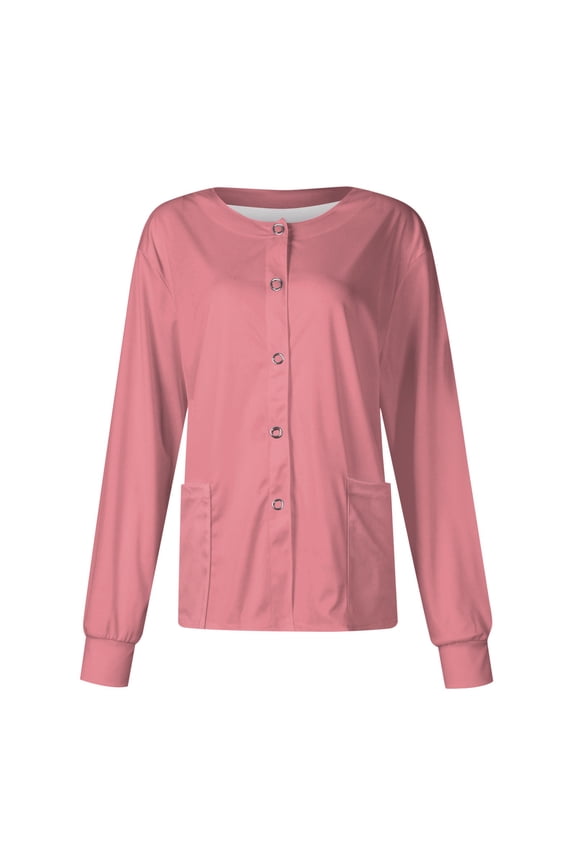 Scrubs Jacket for Women, Snap Front Warm-Up Jacket with 2 Pockets and Easy Care Pink XL
