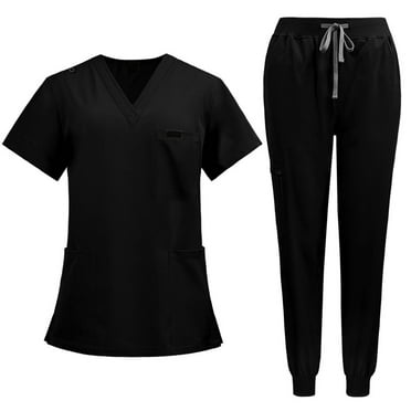 Scrubs Medical Uniform Mens Scrub Set Medical Scrubs Top and Pants Black XL