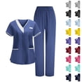 thumbnail image 1 of Scrubs Medical Uniform Set Short Sleeve V Neck Medical Scrub Tops & Jogger Wide Leg Pants Solid Healthcare Wrinkle-Resist 2 Pieces Outfit, L, 1 of 7