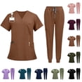 thumbnail image 1 of Scrubs Medical Uniform Set Short Sleeve V Neck Medical Scrub Tops & Taper Cargo Pants Solid Healthcare Wrinkle-Resist 2 Pieces Outfit, 2XL, 1 of 4