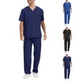 thumbnail image 1 of Scrubs Medical Uniform Set V Neck Short Sleeve Scrubs Top & Wide Leg Jogger Pants Comfort Breathable 2 Pieces Outfit, XL, 1 of 9