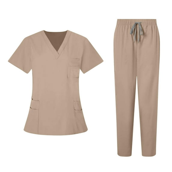 Scrubs Medical Uniform Set Womens Scrub Top and Pants with Pockets Short Sleeve Work Nursing Suit Workwear, XXL