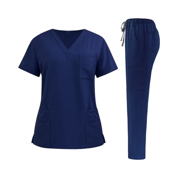 Scrubs Medical Uniform Women Medical Nursing Uniform Set Straight Leg Pant and Comfort Stretch V-Neck Top