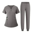 thumbnail image 1 of Scrubs Medical Uniform Women Scrubs Set-Zipper Medical Scrubs Top and Pants Gray S, 1 of 2