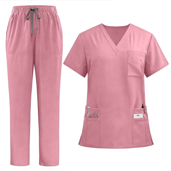 Scrubs Medical Uniform Women Scrubs Top and Pants Suit Set for Women V-neck Top & Jogger Pants with Drawstring Medical Nursing Uniforms Set