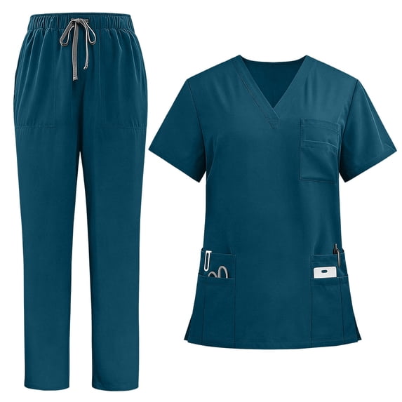 Scrubs Medical Uniform Women Scrubs Top and Pants Suit Set for Women V-neck Top & Jogger Pants with Drawstring Medical Nursing Uniforms Set