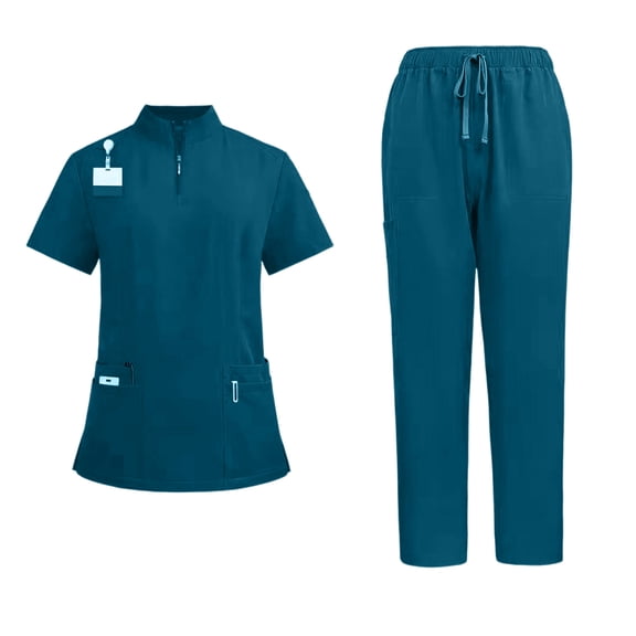 Scrubs for Men Set 2026 Spring Summer Quarter Zip Scrub Top and Jogger Pants Quick Dry Nursing Workwear Stretch Medical Working Uniforms with Multi Pocket for Nurse Esthetician Sky Blue M