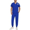 thumbnail image 1 of Scrubs for Men Set 2026 Spring Summer V-Neck Scrub Top & Jogger Scrub Pants Stretch Nursing Workwear Quick Dry Medical Uniform Suits with Multi Pocket for Doctors, Nurses Royal Blue L, 1 of 5