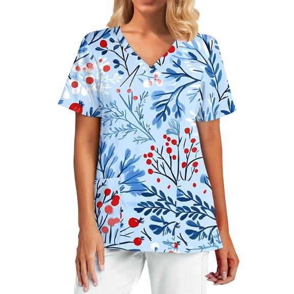 Scrubs Petite Women,Fashion Scrubs Tops Short Sleeve with 2 Pockets - Lightweight Medical Uniform Blouse for Healthcare - Light Blue - XXXXXL