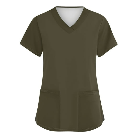 Scrubs Petite Women,V-Neck Scrub Top with Solid Color - 3-Pocket Healthcare Uniform Tops for Women - Dark Green - L