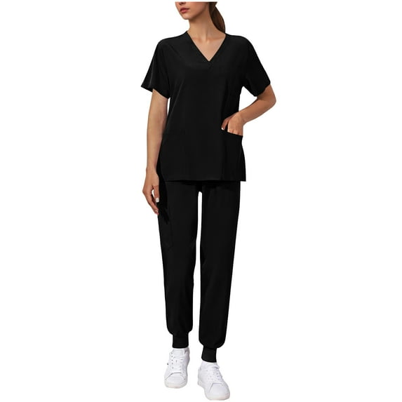 Scrubs Scrub Sets for Woman Medical Scrubs for Women Scrubs for Women Women's Scrubs Women's Scrubs Healthcare Top, Moisture-Wicking Stretch Scrub Shirts, Ribbed Side Panels, Black-L