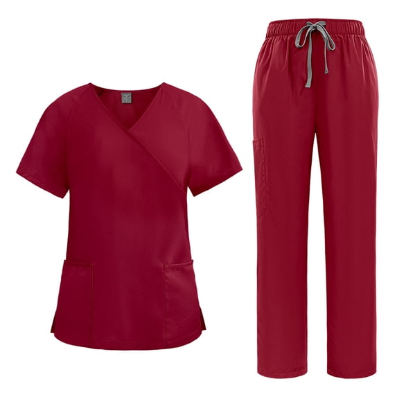 Scrubs Set For Woman,Women's Scrub for Women V-Neck Top & Cargo Pants, Comfortable Scrub Set Stretch Fabric - Deep Red - XL