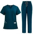 thumbnail image 1 of Scrubs Set Multiple Pockets V-Neck Top and Drawstring Scrub Pant - Medical Uniform Women Scrub Set Turquoise XL, 1 of 2