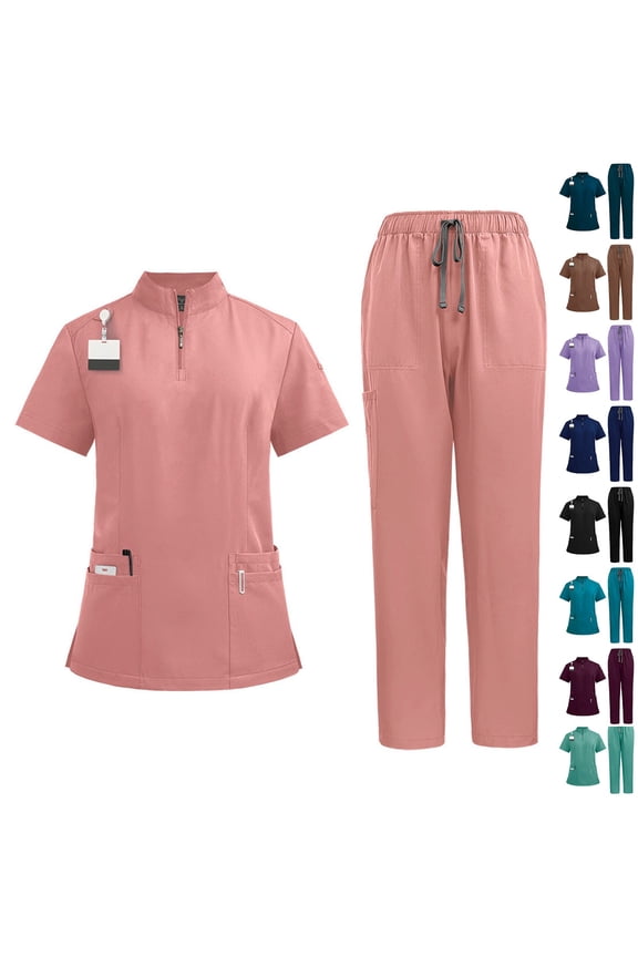 Scrubs Set Multiple pockets V-Neck Top and Drawstring Scrub Pant - Medical Uniform Women Scrub Set Clearance Turquoise XL