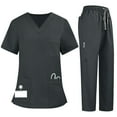 thumbnail image 1 of Scrubs Set Multiple pockets V-Neck Top and Drawstring Scrub Pant - Medical Uniform Women Scrub Set Gray S, 1 of 7