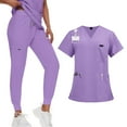 thumbnail image 1 of Scrubs Set For Woman Clearance,Medical Scrub Set V Neck Short Sleeve Top with 3 Pockets Elastic Cuff Pants Moisture Wicking Healthcare Uniform - Light Purple - XXL, 1 of 4