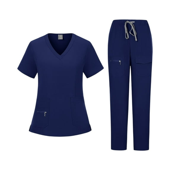 Scrubs Set for Women, Modern V-Neck Scrub Top & Jogger Scrub Pants with Multi Pockets Professionals Soft Stretch Athletic Nursing Uniform Workwear (Navy)