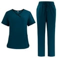 thumbnail image 1 of Scrubs Set for Women, Modern V-Neck Scrub Top & Jogger Scrub Pants with Multi Pockets Professionals Soft Stretch Athletic Nursing Uniform Workwear dark green Large, 1 of 2