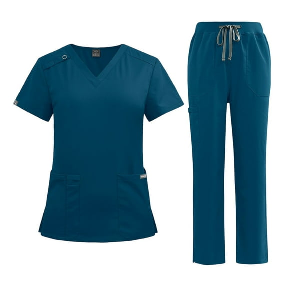 Scrubs Set for Women, Modern V-Neck Scrub Top & Jogger Scrub Pants with Multi Pockets Professionals Soft Stretch Medical Nursing Uniforms Set (Turquoise)
