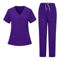 thumbnail image 1 of Scrubs Set for Women Loose Drawstring Pants Zipper Pocket Caregiver Short Sleeve V-Neck Blouses Nursing Uniform Set, 1 of 4