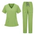 thumbnail image 1 of Scrubs Set for Women Loose Drawstring Pants Zipper Pocket Caregiver Short Sleeve V-Neck Blouses Nursing Uniform Set, 1 of 4