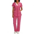 thumbnail image 1 of Scrubs for Women Medical Scrubs Set, Stylish Contrast Trim V-Neck Mock Wrap Top and Straight Leg Cargo Pants, 4-Way Stretch Professional Nurse Uniform, S-3X, 1 of 9
