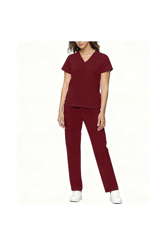 Scrubs Set for Women Nurse Uniform Loose Suit Stretch Top Drawstring Pants with Multi Pocket Nursing Uniform Set