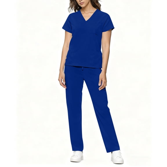 Scrubs Set for Women Nurse Uniform Loose Suit Stretch Top Drawstring Pants with Multi Pocket Nursing Uniform Set