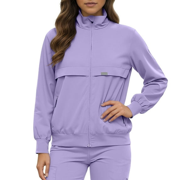 Scrubs Set for Women Nurse Uniform Nurse Workwear Plus Size Coat Solid Color Long Sleeve Pocketed Jacket for Healthcare and Daily Wear