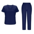 thumbnail image 1 of Scrubs Set for Women Nurse Uniform Solid Loose Drawstring Pants Pocket Short Sleeve V-Neck Blouses Uniform Set, 1 of 7