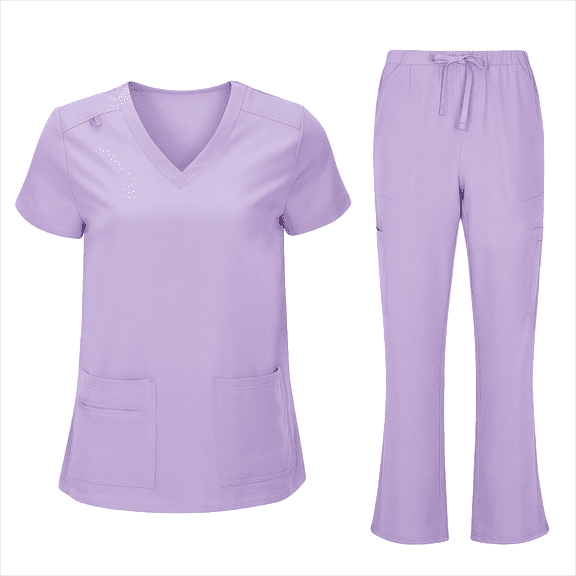 Scrubs Set for Women Nurse Uniform V-Neck Top With Drawstring Pocket Pants And Casual Two-Piece Set for Care Workers
