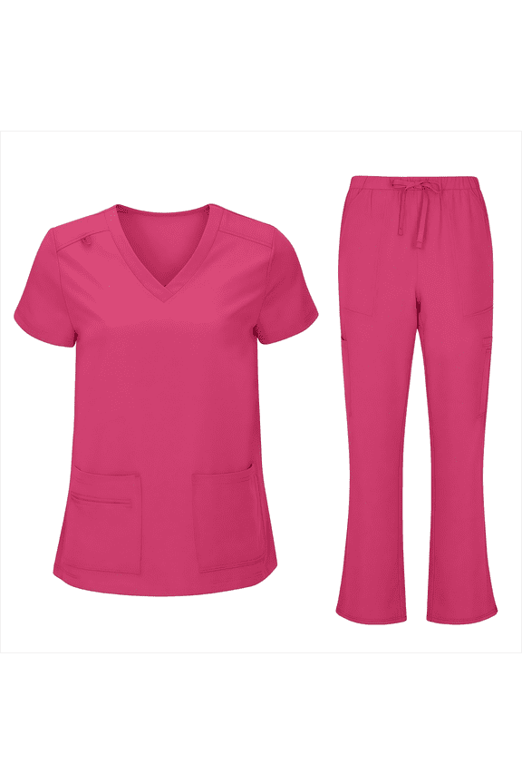 Scrubs Set for Women Nurse Uniform V-Neck Top With Drawstring Pocket Pants And Casual Two-Piece Set for Care Workers